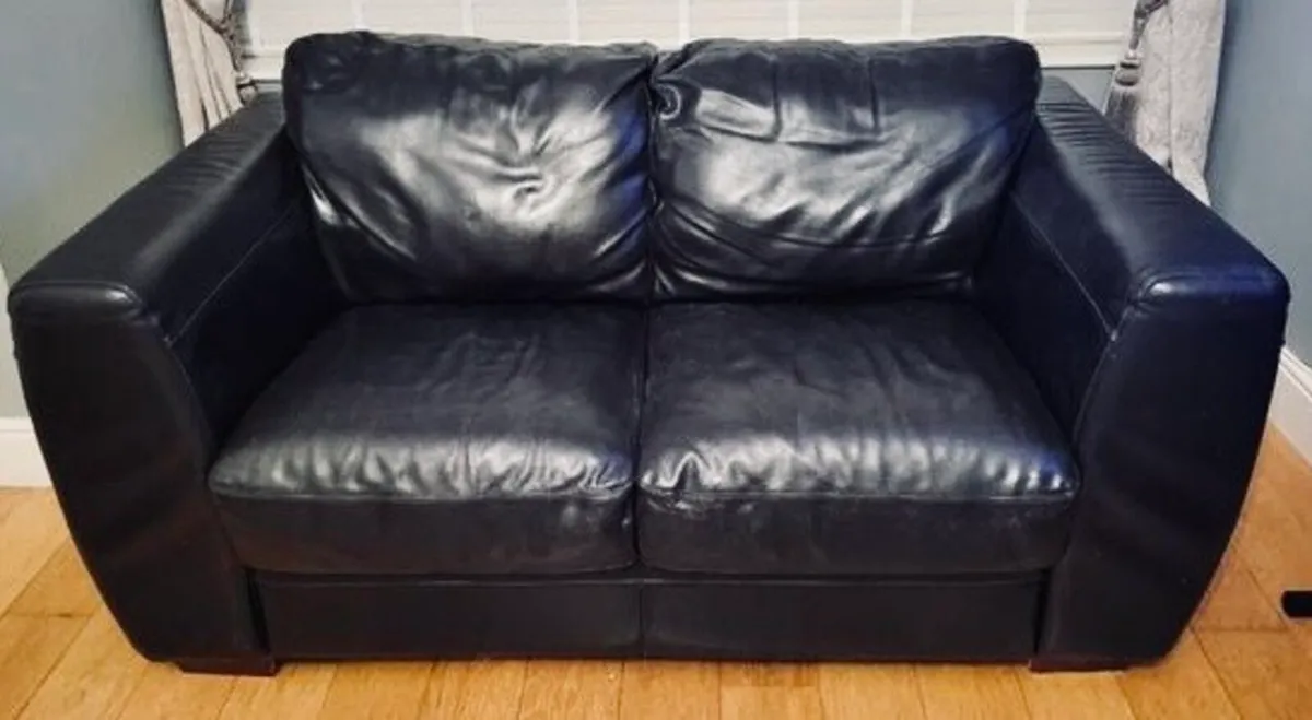 Black leather 2 seat sofa - Image 3