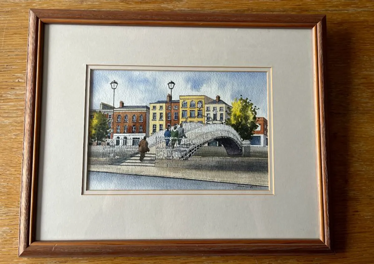 Framed Watercolour of Ha'penny Bridge - Image 1