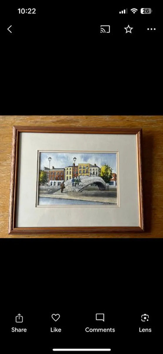 Framed Watercolour of Ha'penny Bridge - Image 3