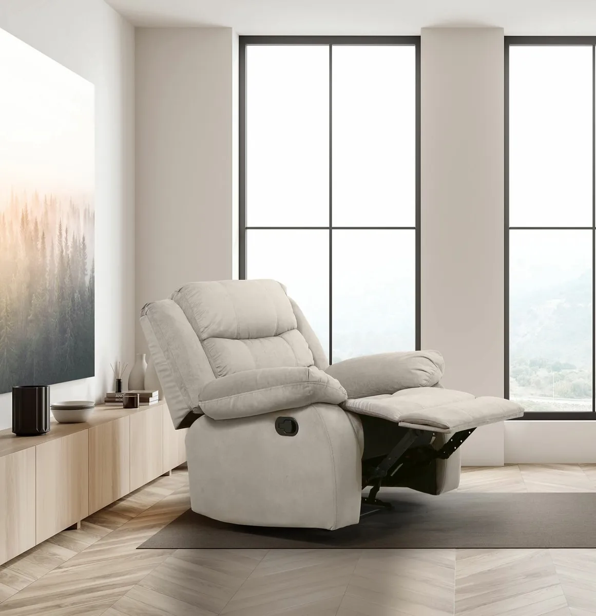 Single Chair Fabric Recliner Sofa – Brown - Image 1