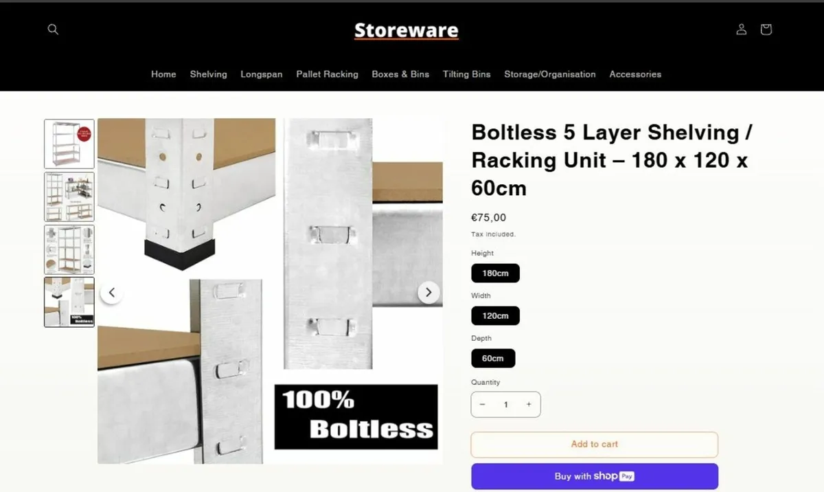 Shelving / Racking Unit 5 Tier 180 x 120 x 60cm - Image 1