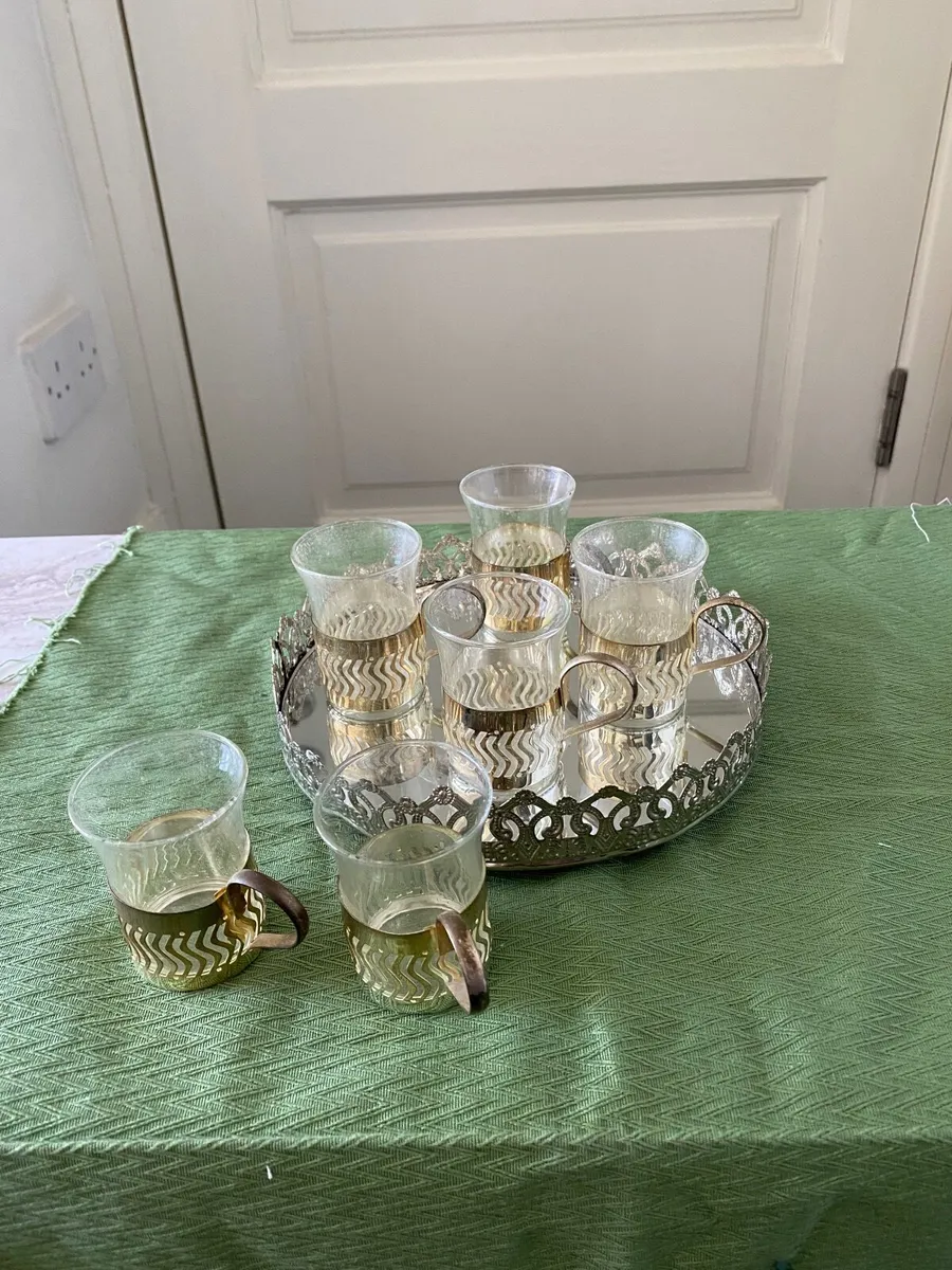 Glass cups in ‘silver’ holders - Image 2