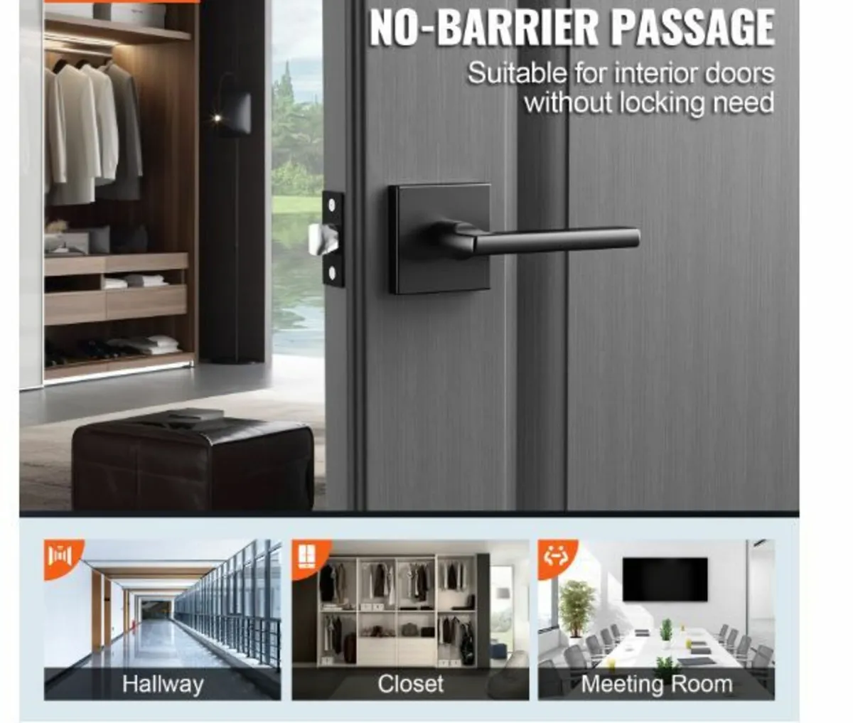 Passage Door Handle 5 Pack Matte Black Door - Image 3