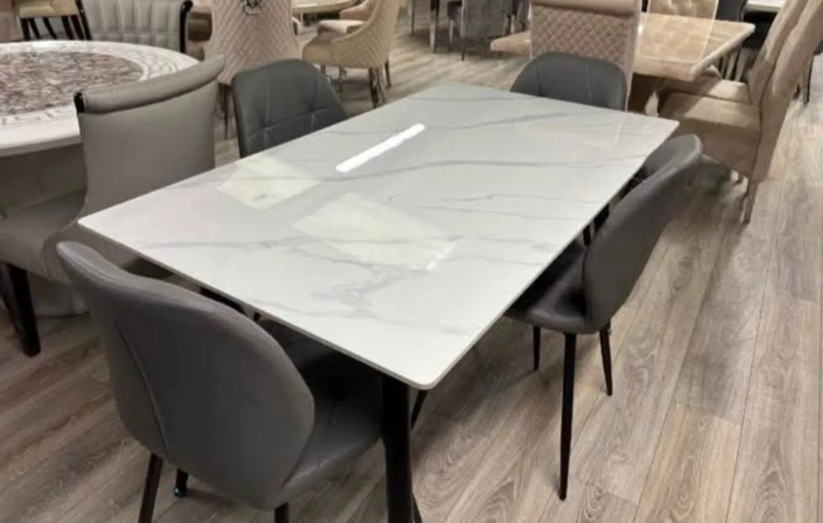 Heavy Marble Effect Stone Table With 4 Chairs - Image 1