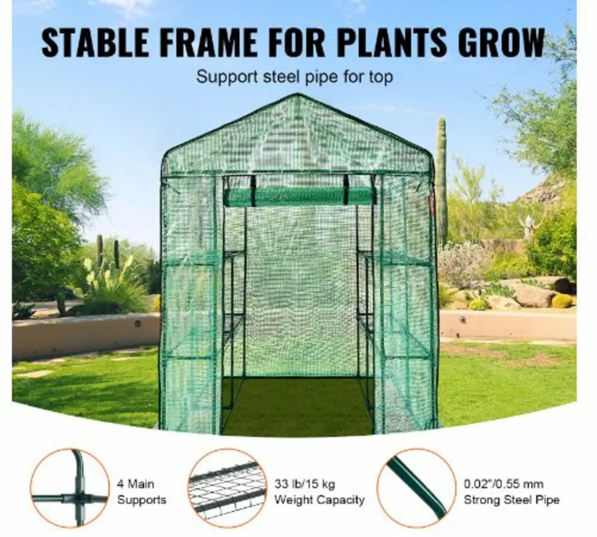 Walk-in Green House, 4.6 x 4.6 x 6.6 ft - Image 3