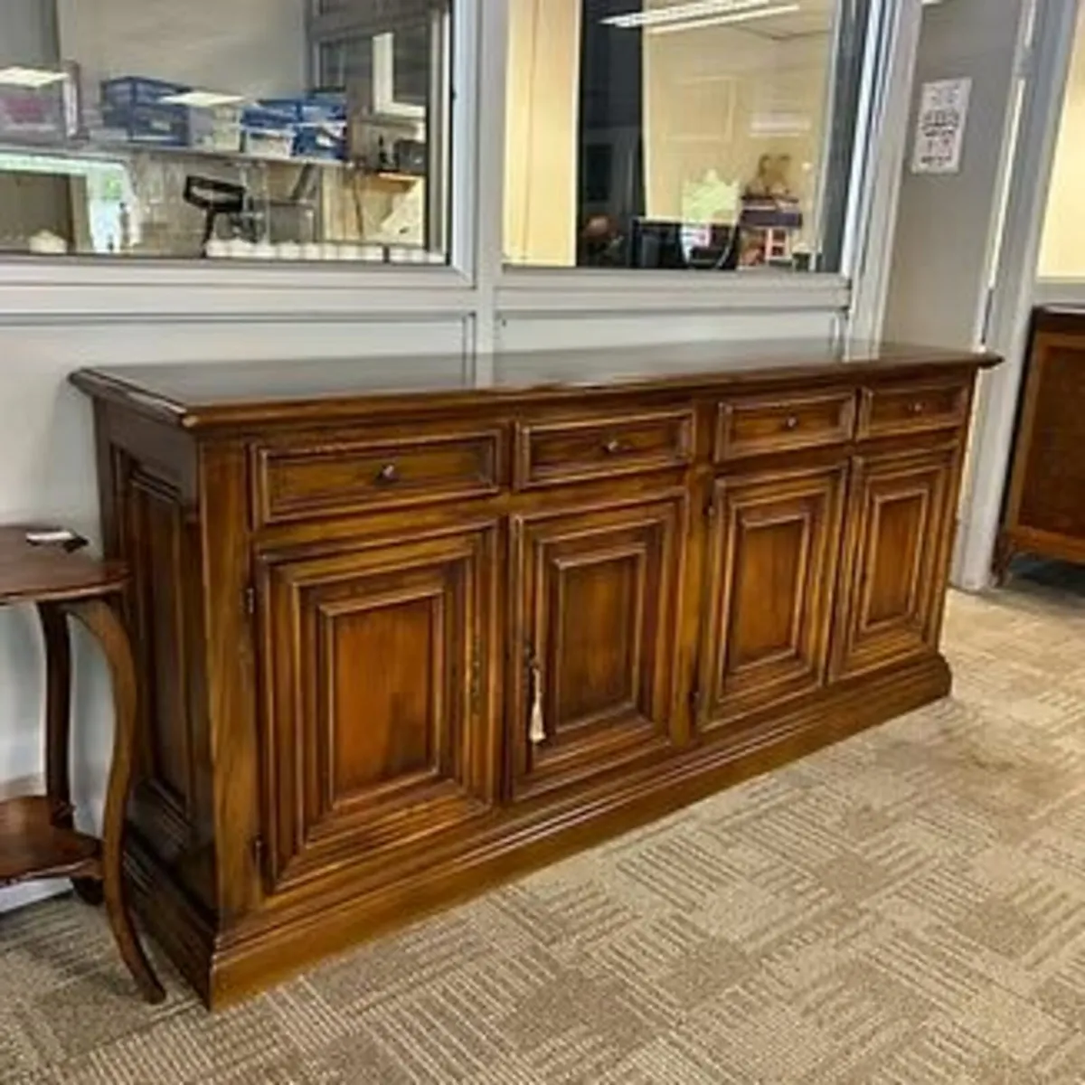 Gorgeous shaped front walnut four door sideboard