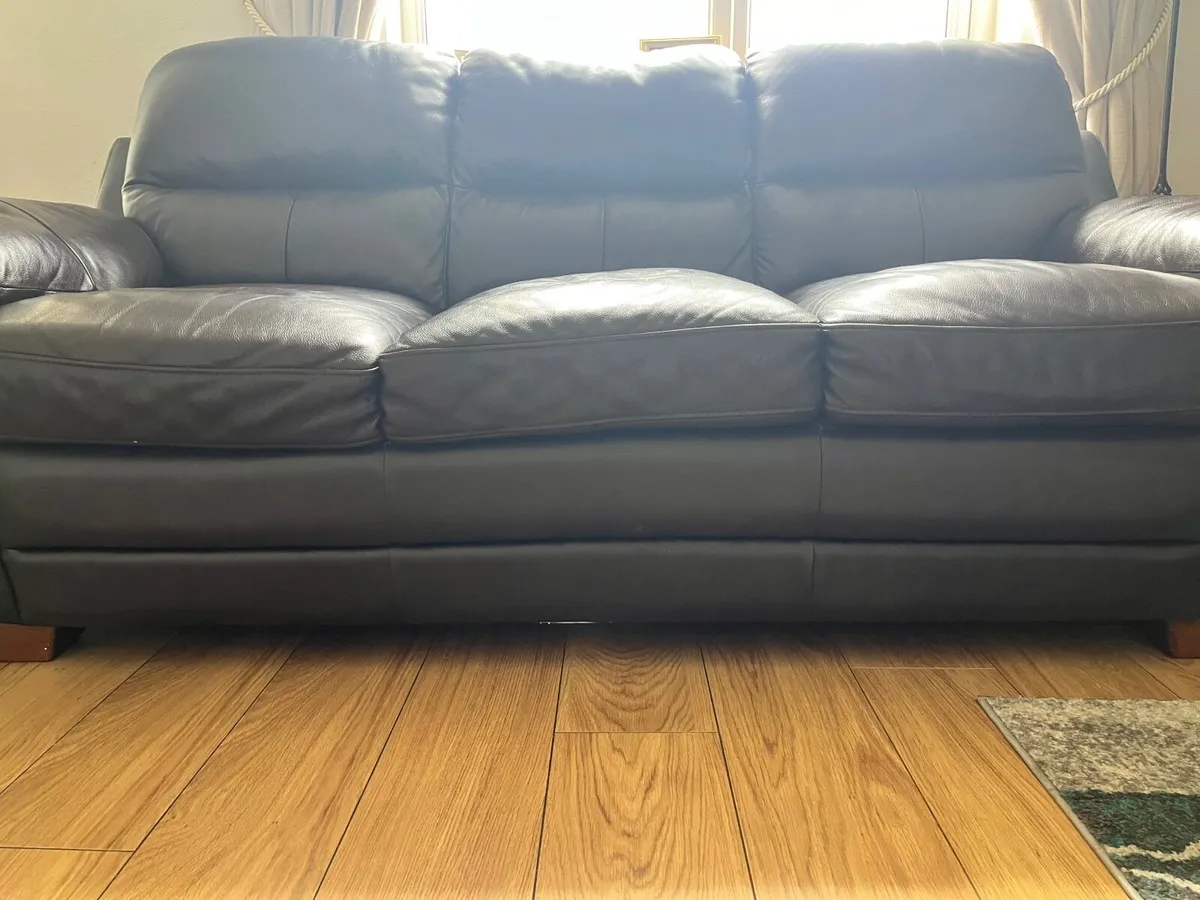 Brown Leather Three Seater Sofa - Image 2