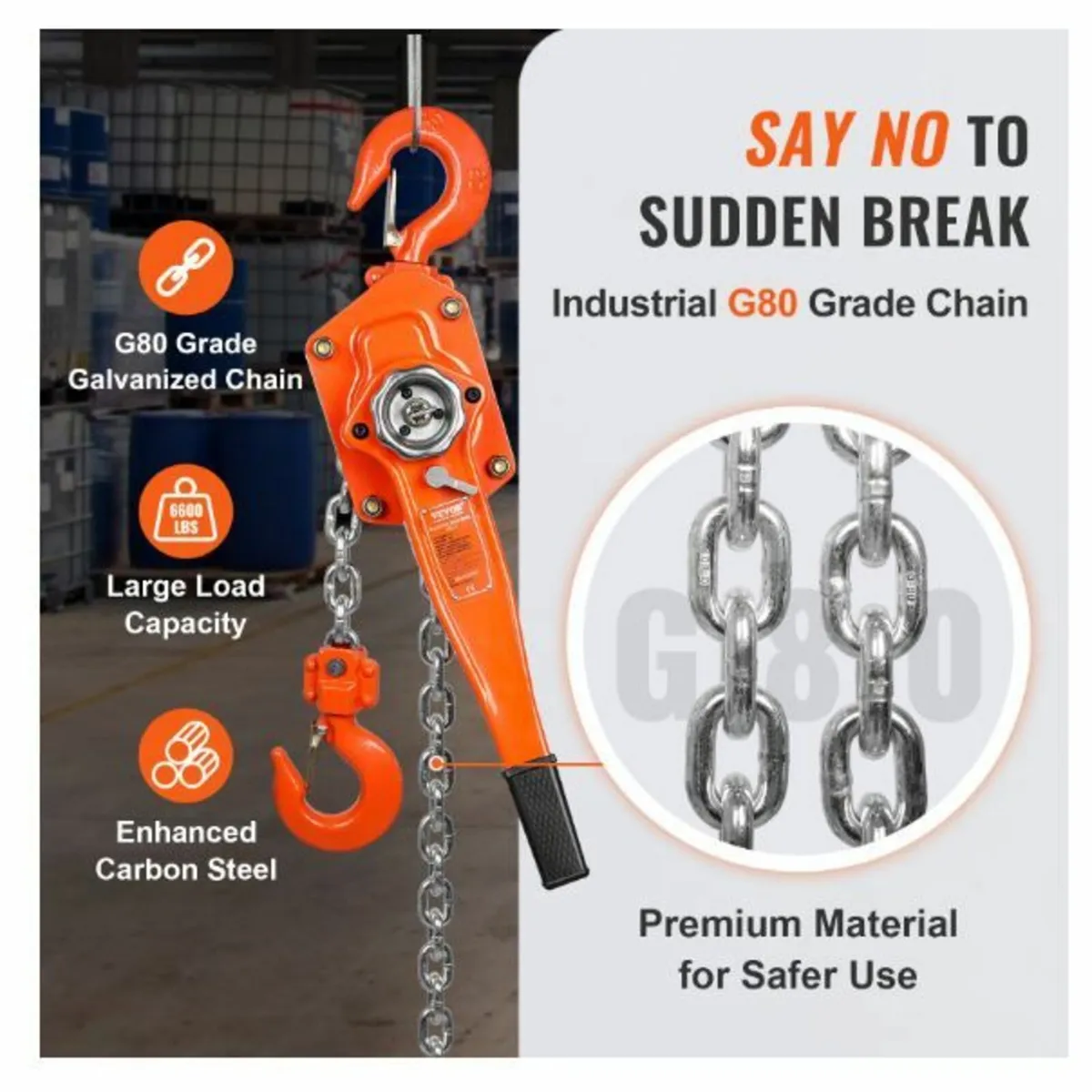 Manual Lever Chain Hoist, 3 Ton 6600 lbs Capacity - Image 4