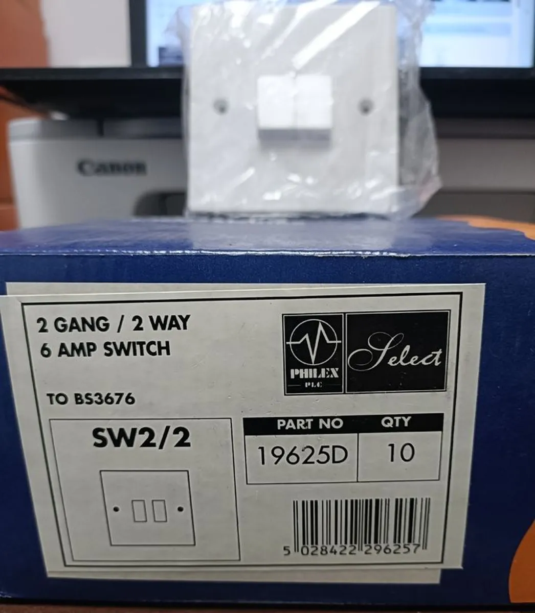 Box of 10 Philex Select 2 Gang 2 Way 6A Light Switches (New) - Image 1