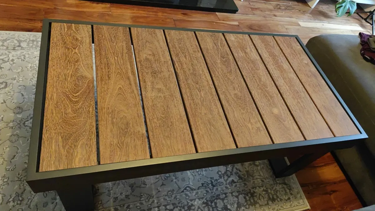 Aluminum table with wooden top - coffe table