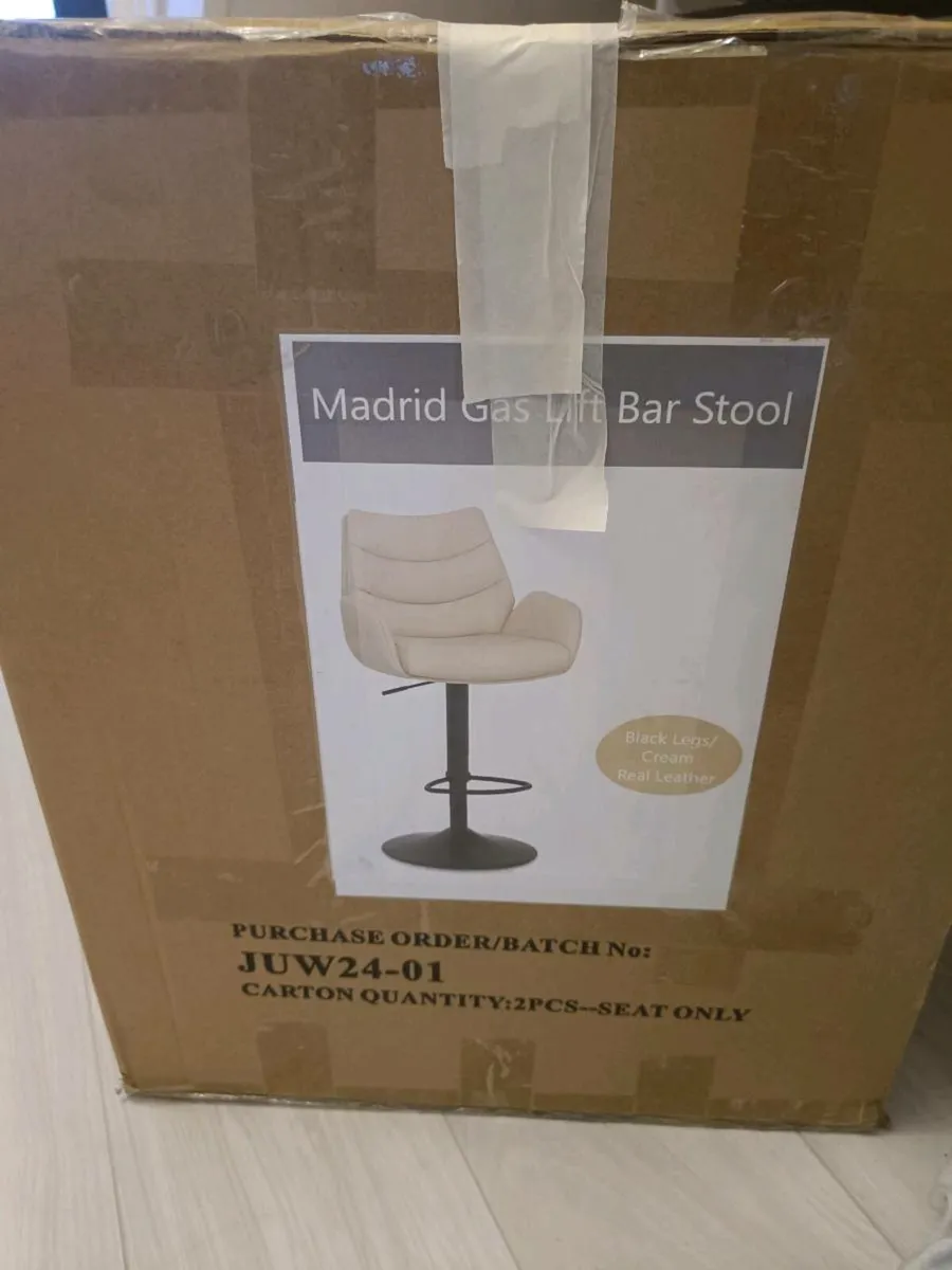 Real Leather Gas Lift Bar Stools (Cream) - Image 4