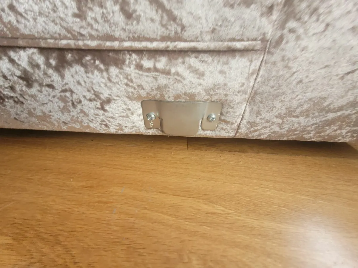 L shaped couch & foot stool.  Gold type colour - Image 3