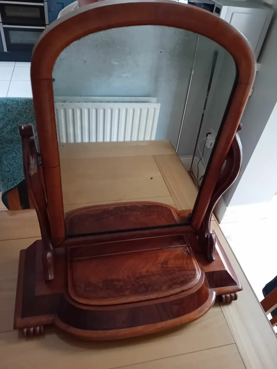 Antique rosewood mirror and jewellery box - Image 2