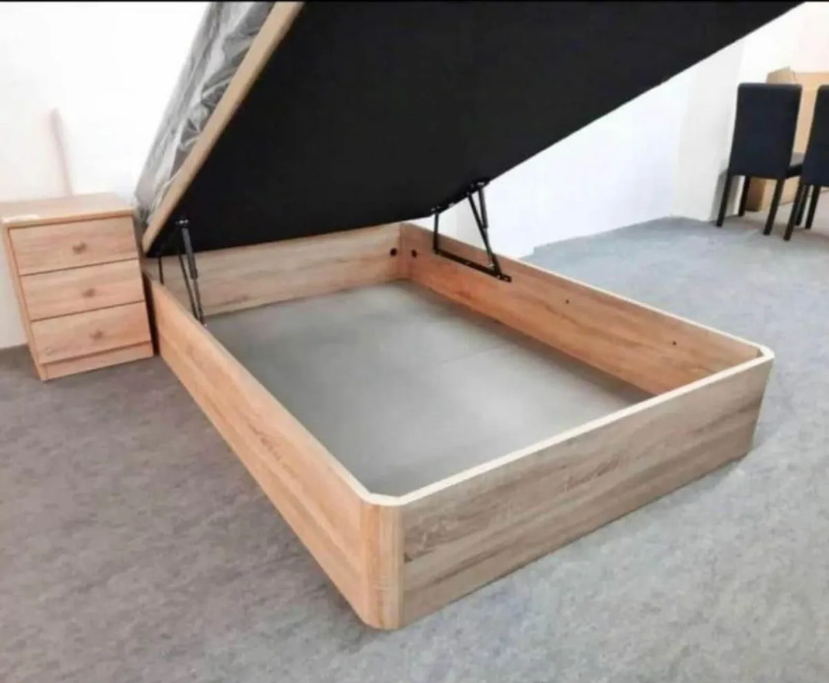 Oak Ottoman Storage Bed - Double - Image 1