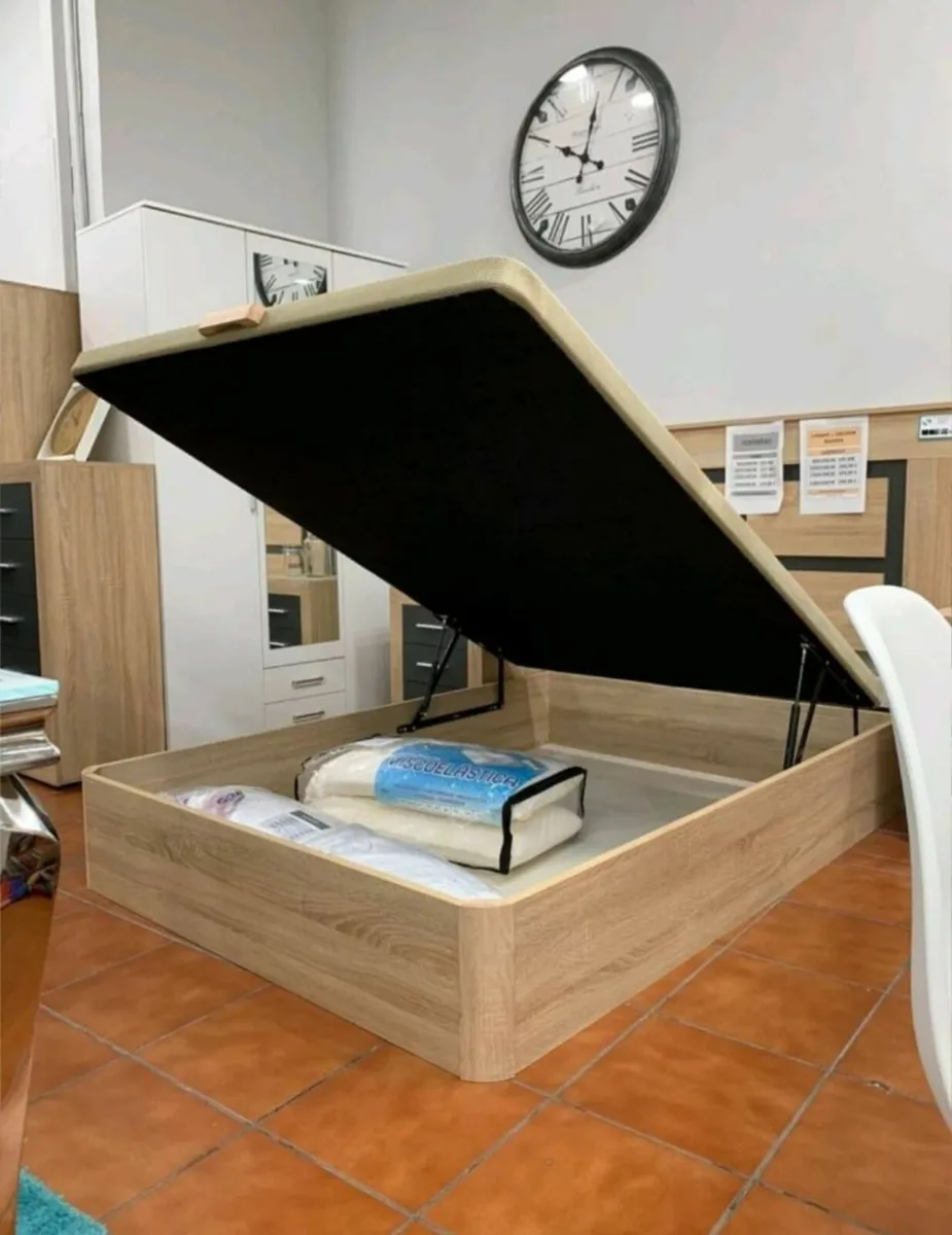Oak Ottoman Storage Bed - Double - Image 1