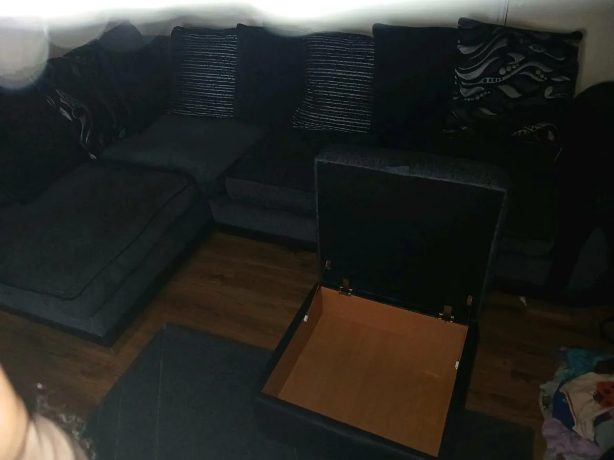 Black and dark grey corner sofa. With stool - Image 3