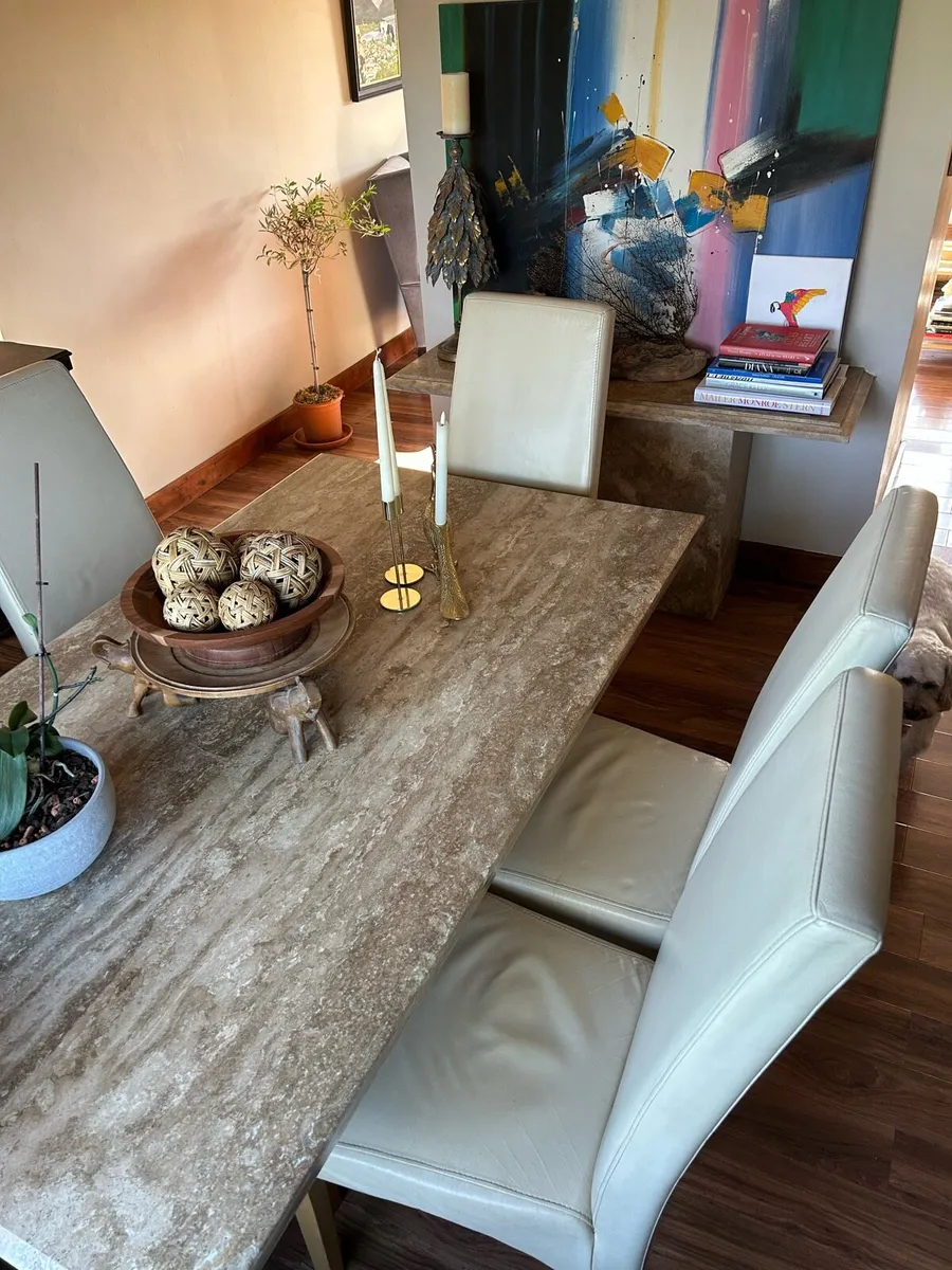 Dining chairs - 6 cream leather - Image 4