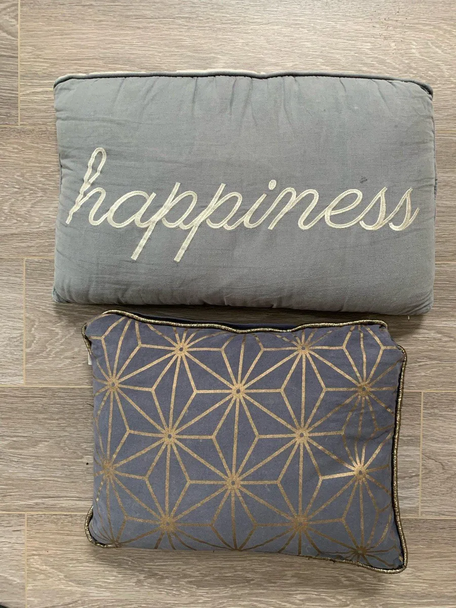 Happiness Cushion and Geometric Print Cushion - Image 1