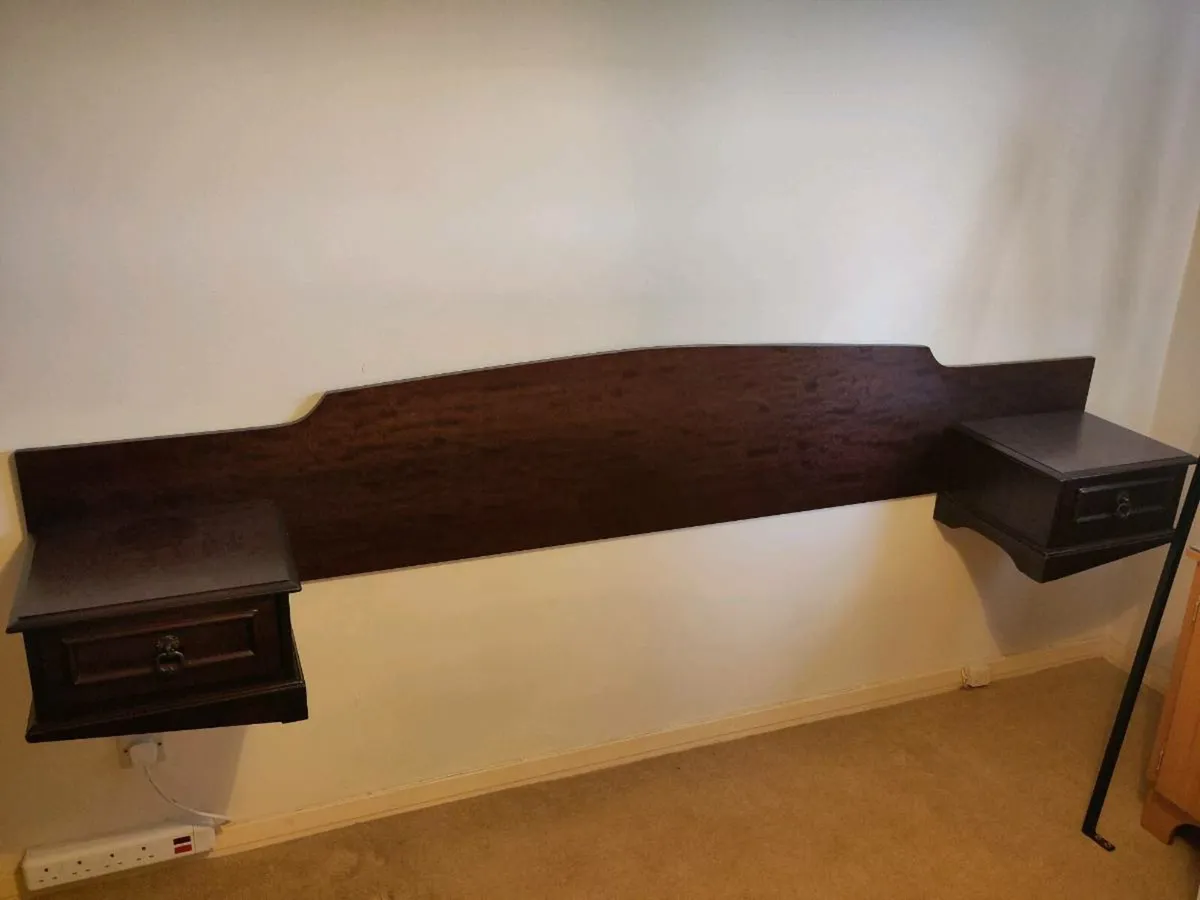 Teak/mahogany fitted headboard with drawers - Image 1
