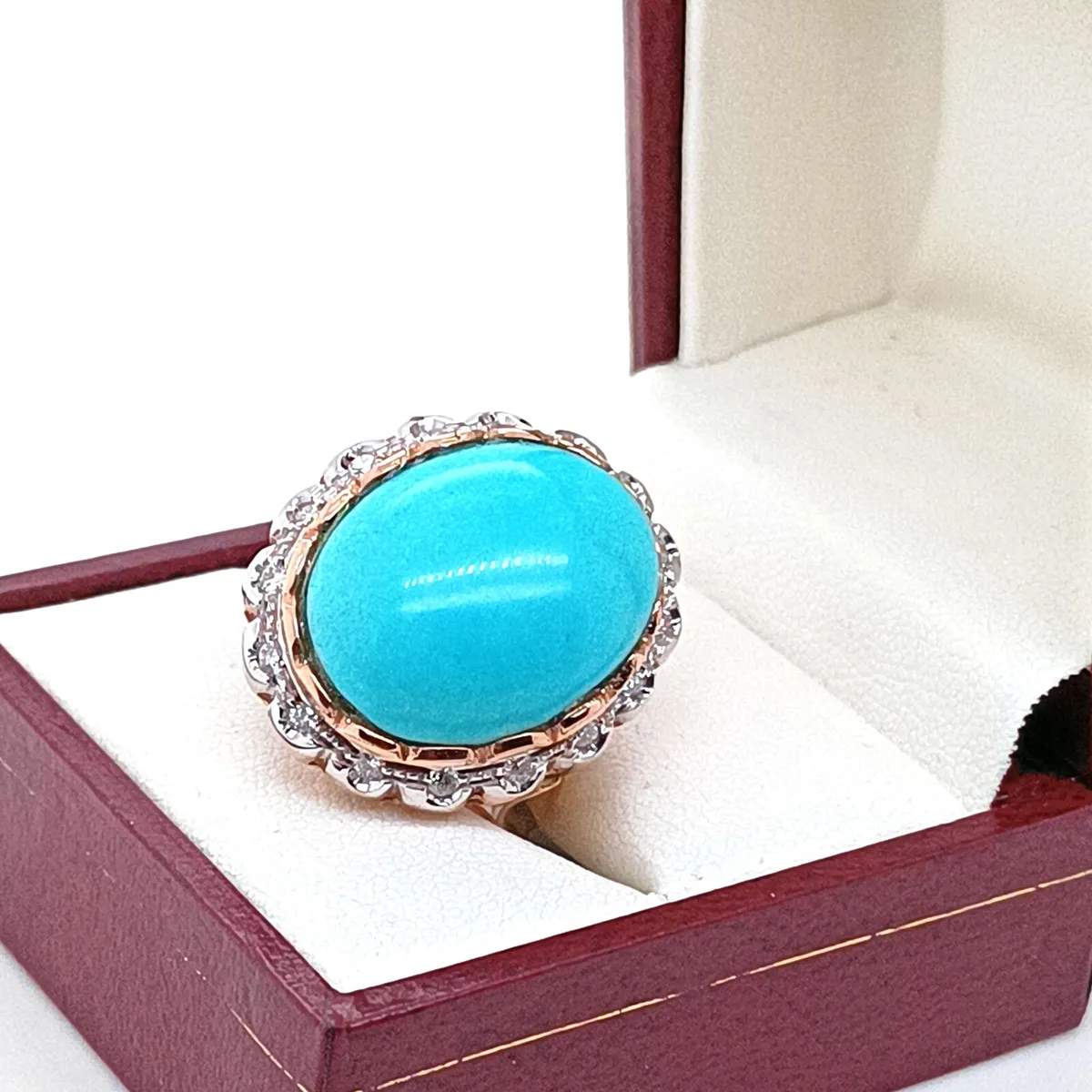 Edwardian 18k Gold Ring ,Turquoise & Diamond - Image 2