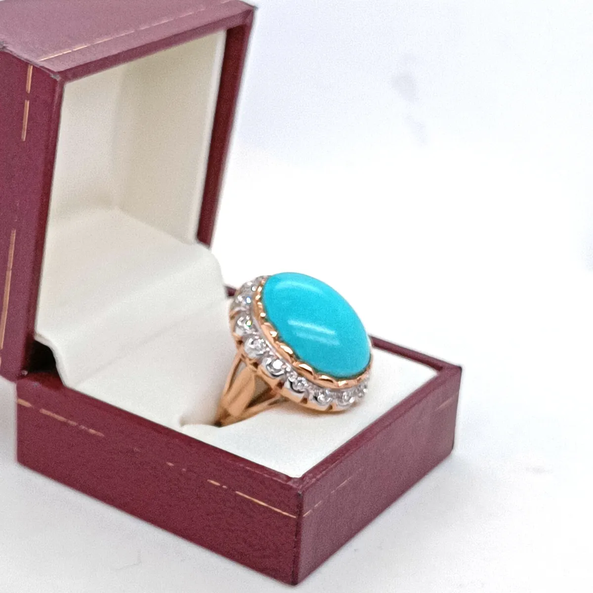 Edwardian 18k Gold Ring ,Turquoise & Diamond - Image 3