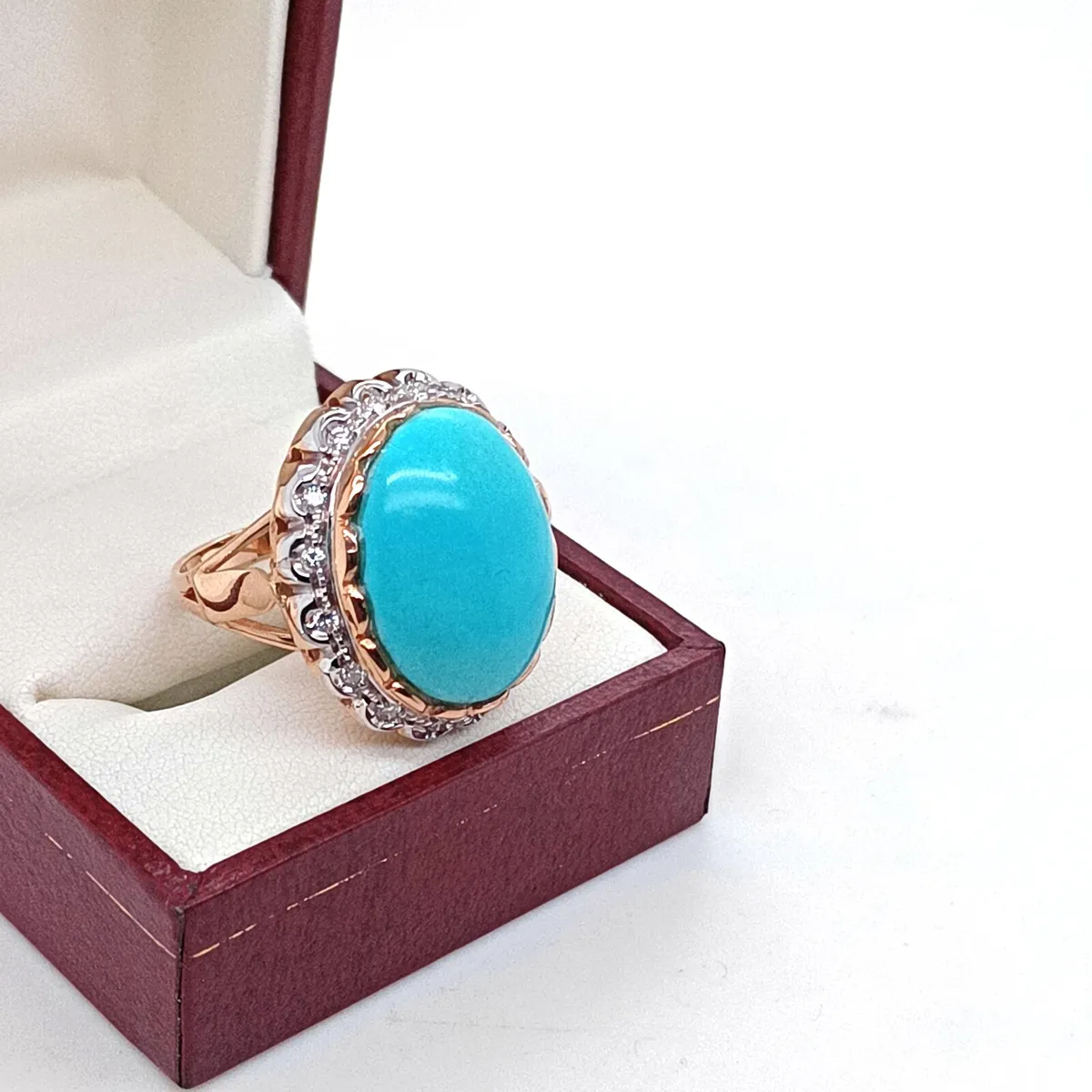 Edwardian 18k Gold Ring ,Turquoise & Diamond - Image 4