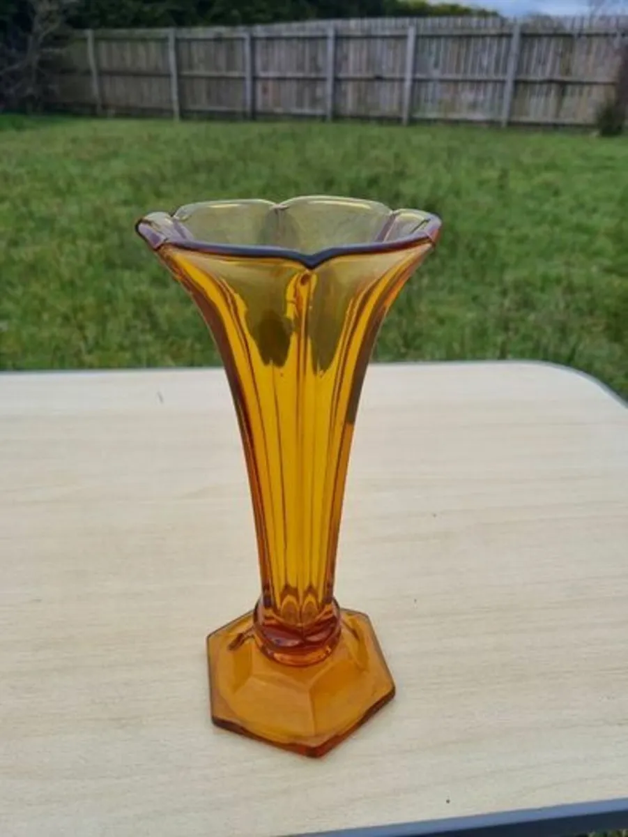 Art deco bohemia glass amber vase - Image 1