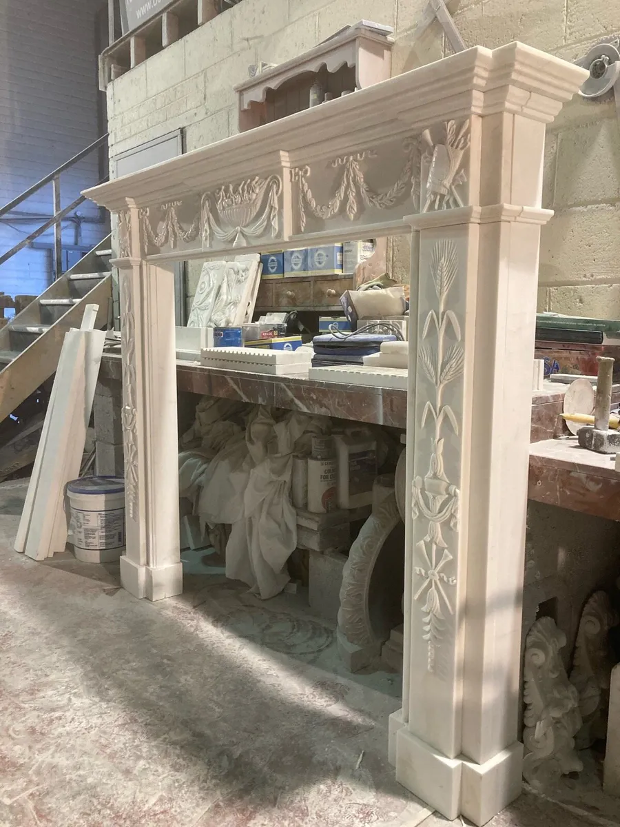 Adams style white marble fireplace - Image 3