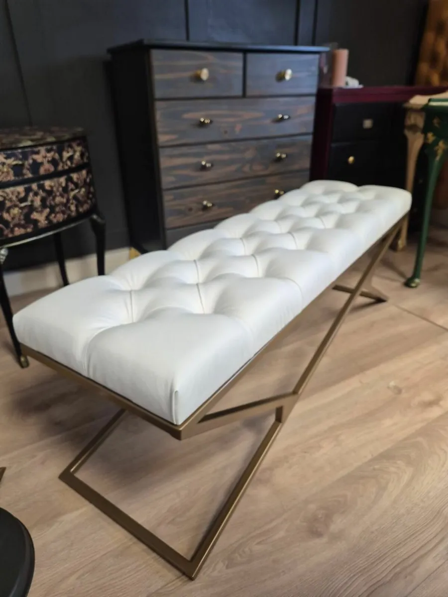 Metal-Framed Bench 140x40cm Gold Frame Eco Leather - Image 2