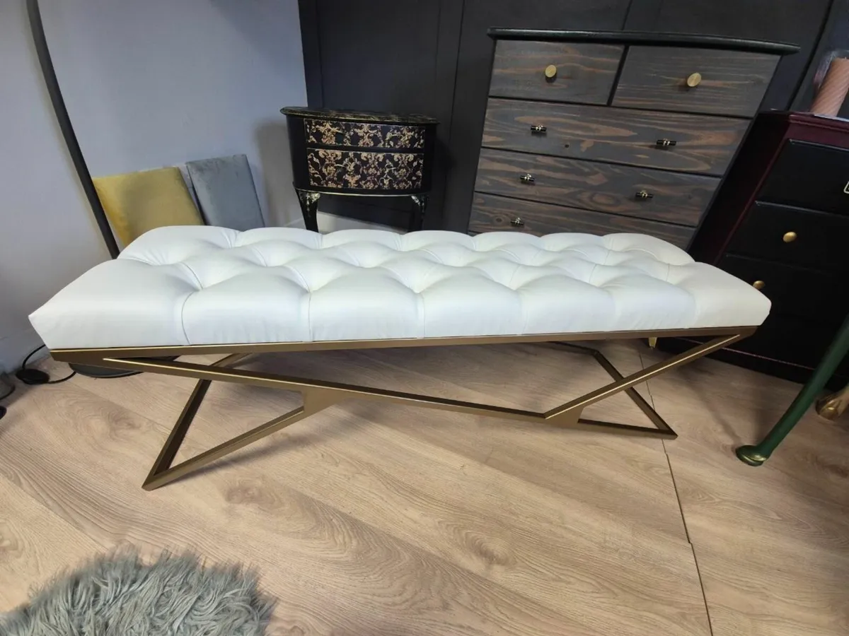 Metal-Framed Bench 140x40cm Gold Frame Eco Leather - Image 1