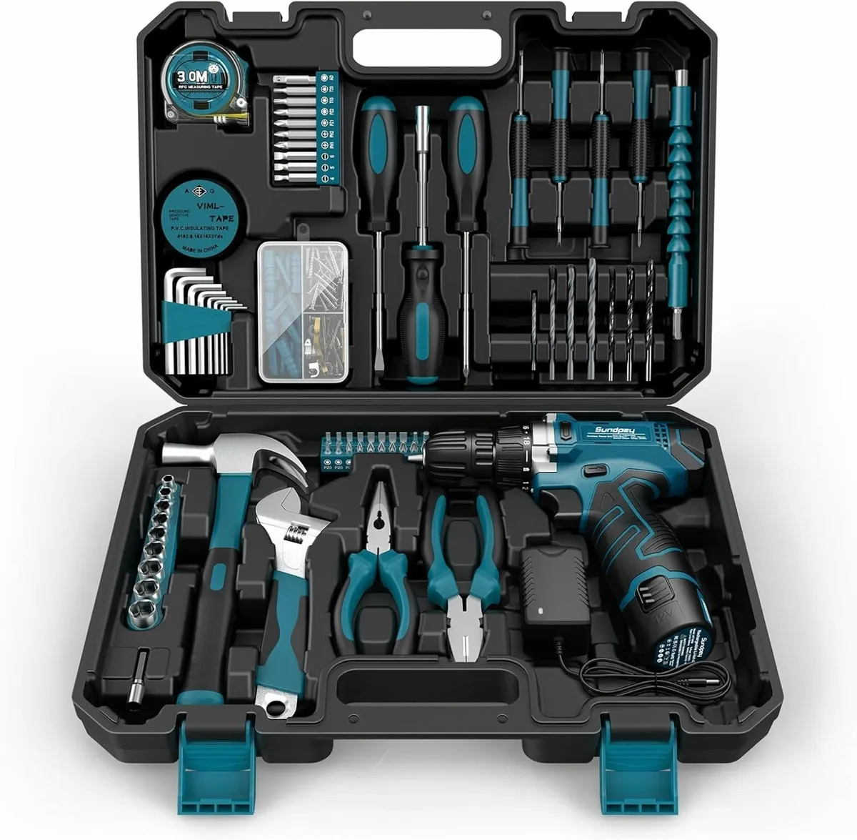 Tool Kit 206-PCs Household Tool Set Cordless Drill - Image 2