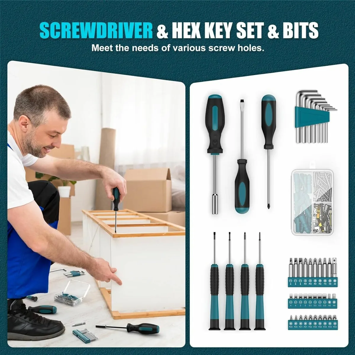 Tool Kit 206-PCs Household Tool Set Cordless Drill - Image 3