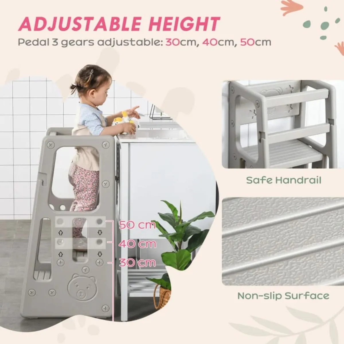 Kids Step Stool, with Adjustable Platform and Non- - Image 4