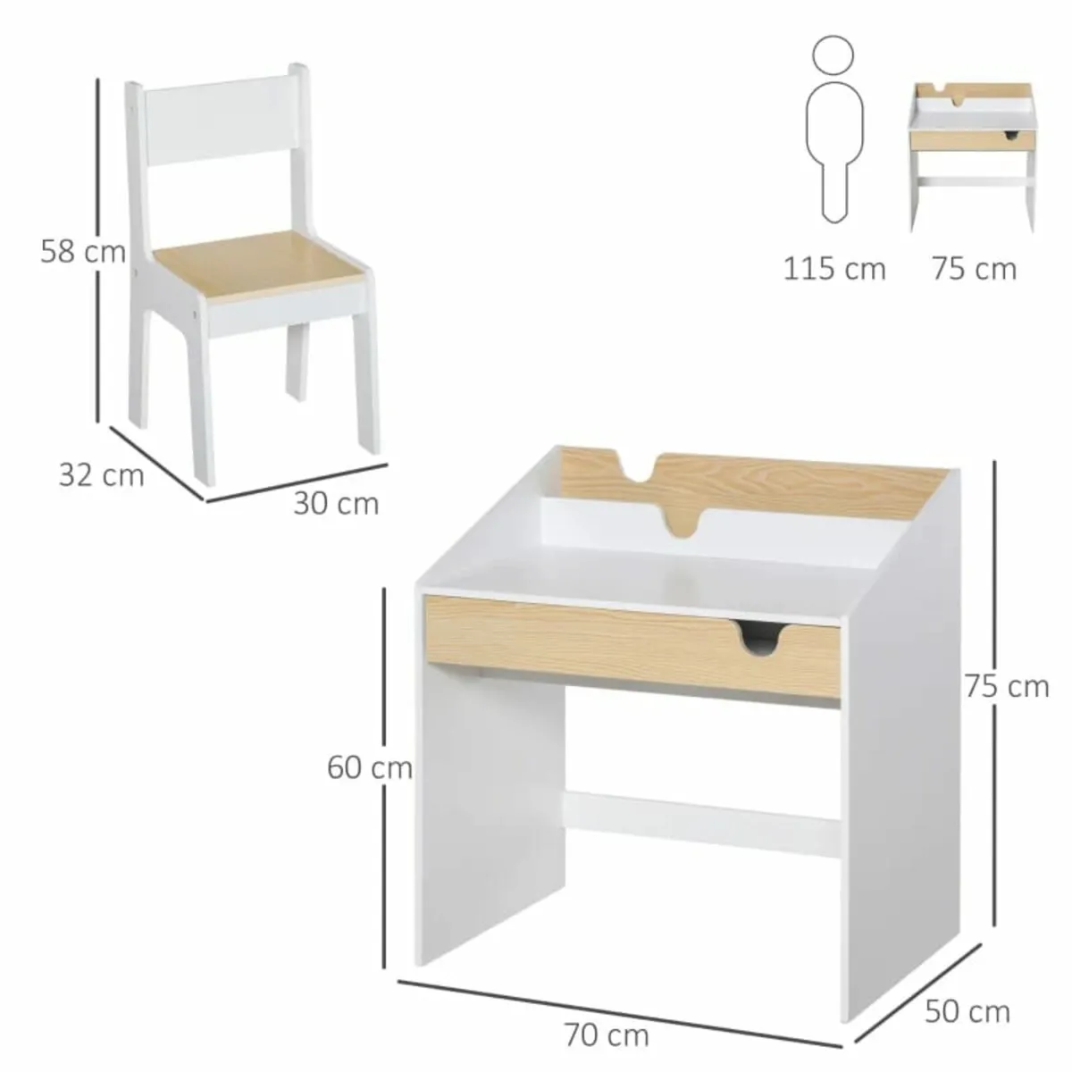Kids Desk and Chair Set 2 Pieces Children Study Ta - Image 3