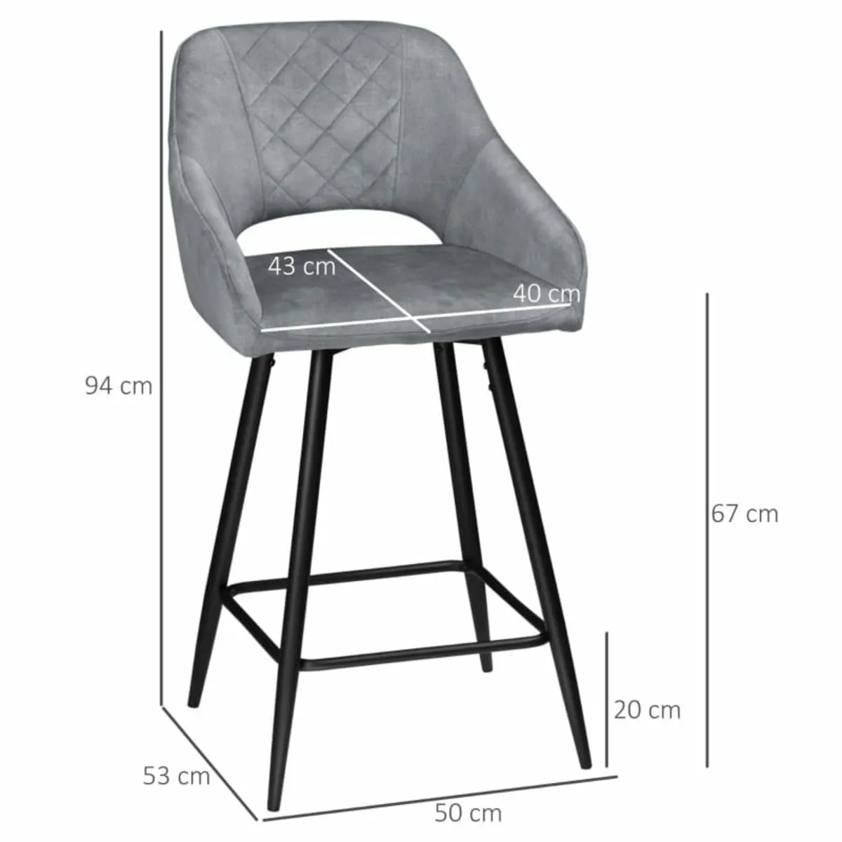 Bar Stools Set of 2, Velvet-Touch Fabric Counter H - Image 3