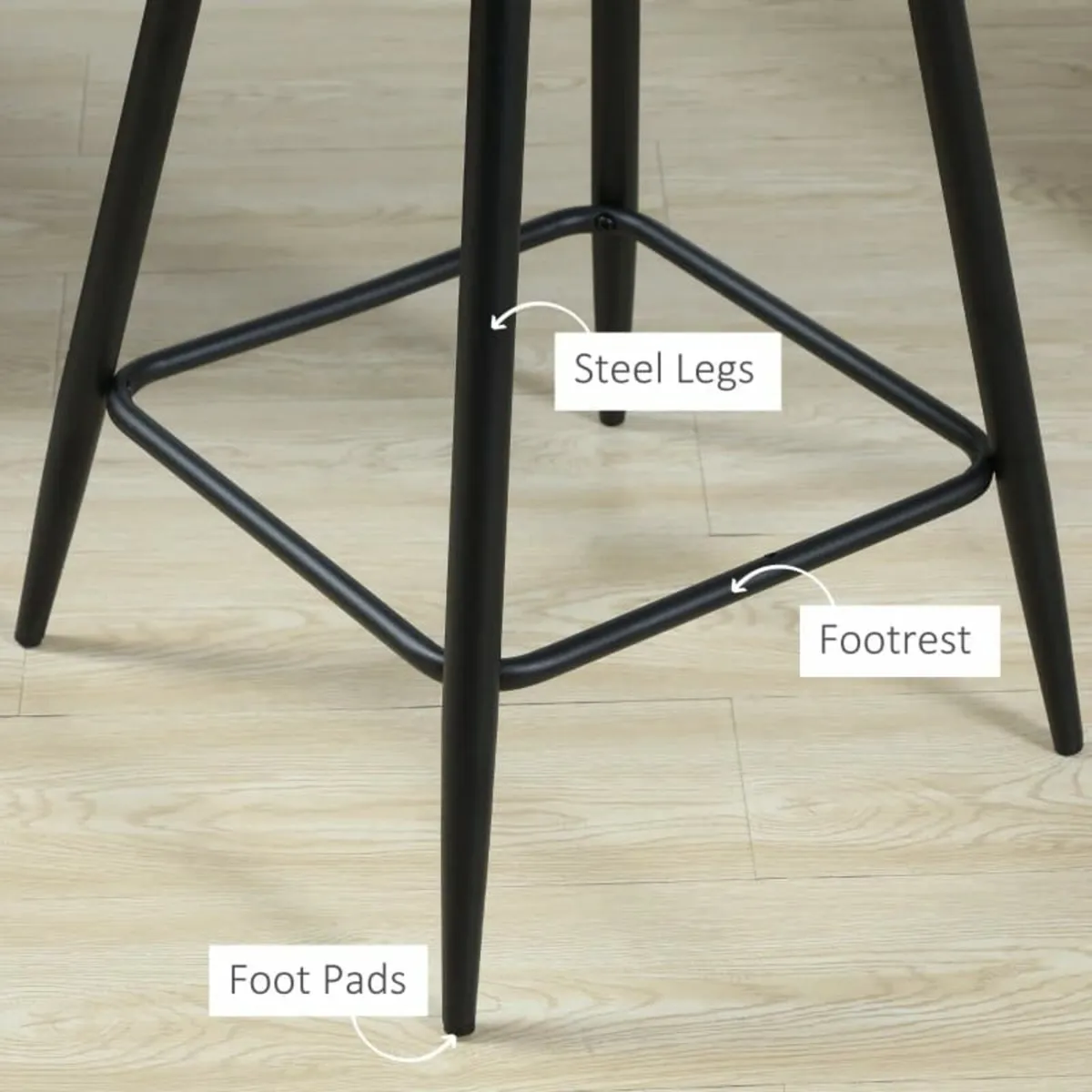 Bar Stools Set of 2, Velvet-Touch Fabric Counter H - Image 4