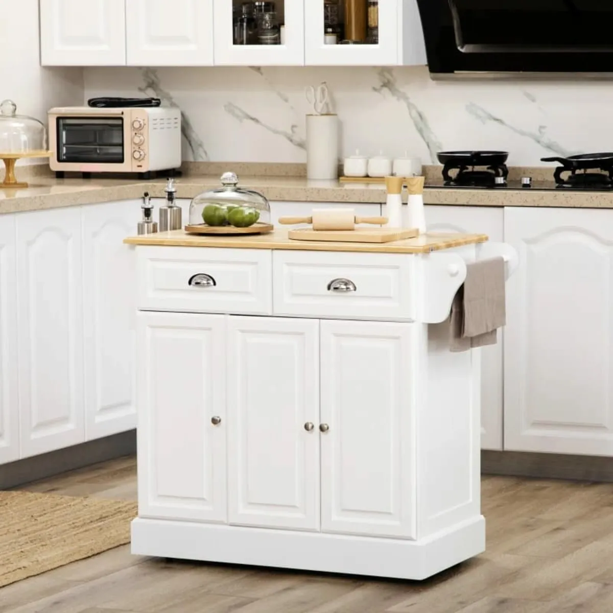 Kitchen Island with Storage Rolling Kitchen Servin - Image 1
