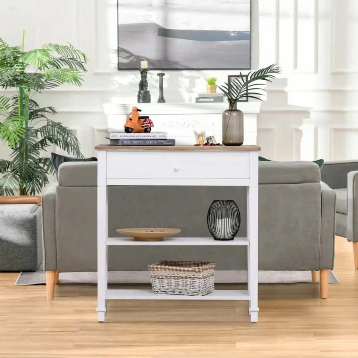 Console Table Hallway Side Desk 1 Drawer 2 Shelves - Image 2