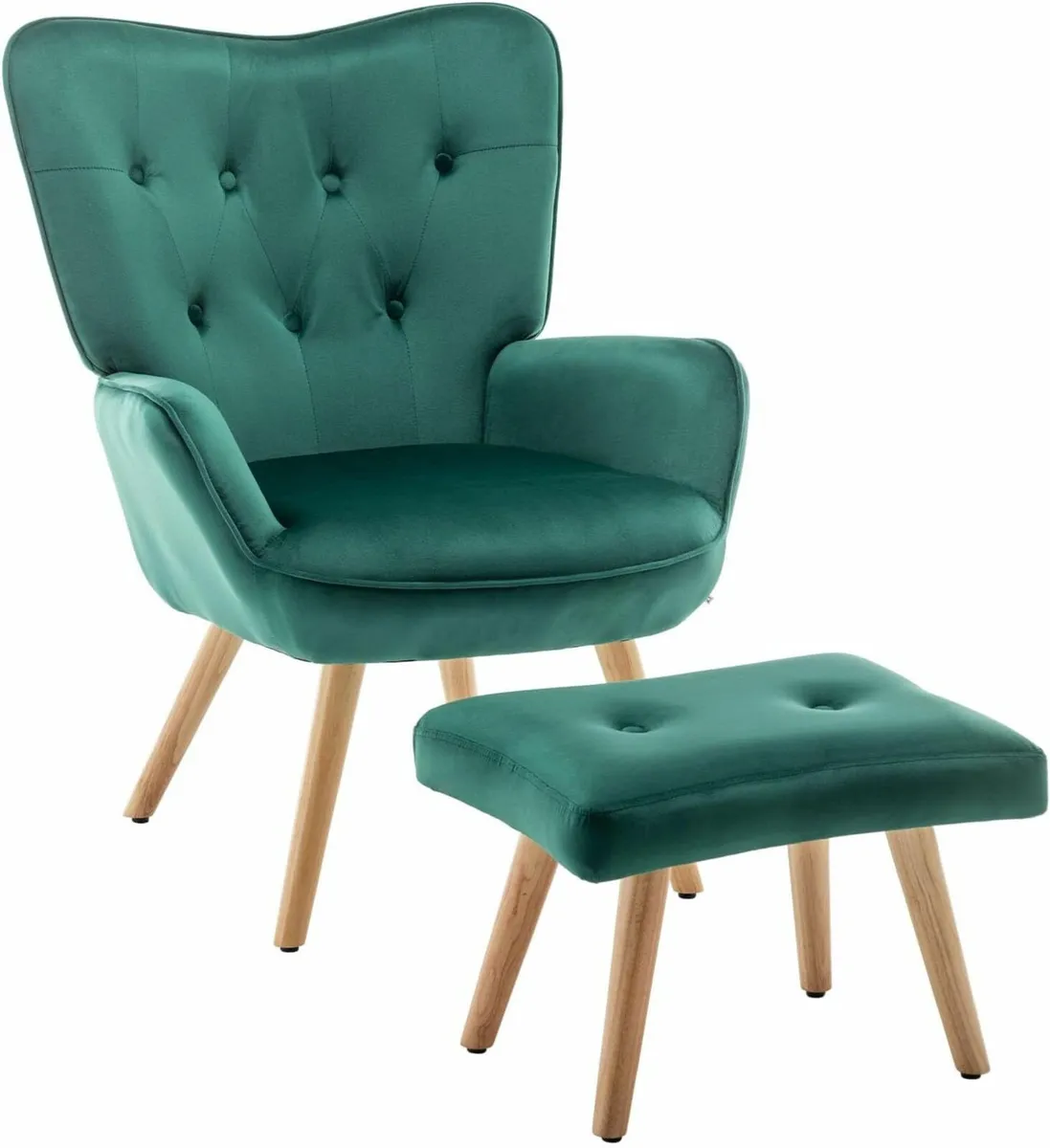 Armchair Footstool Living Room Chair Velvet  Green - Image 2