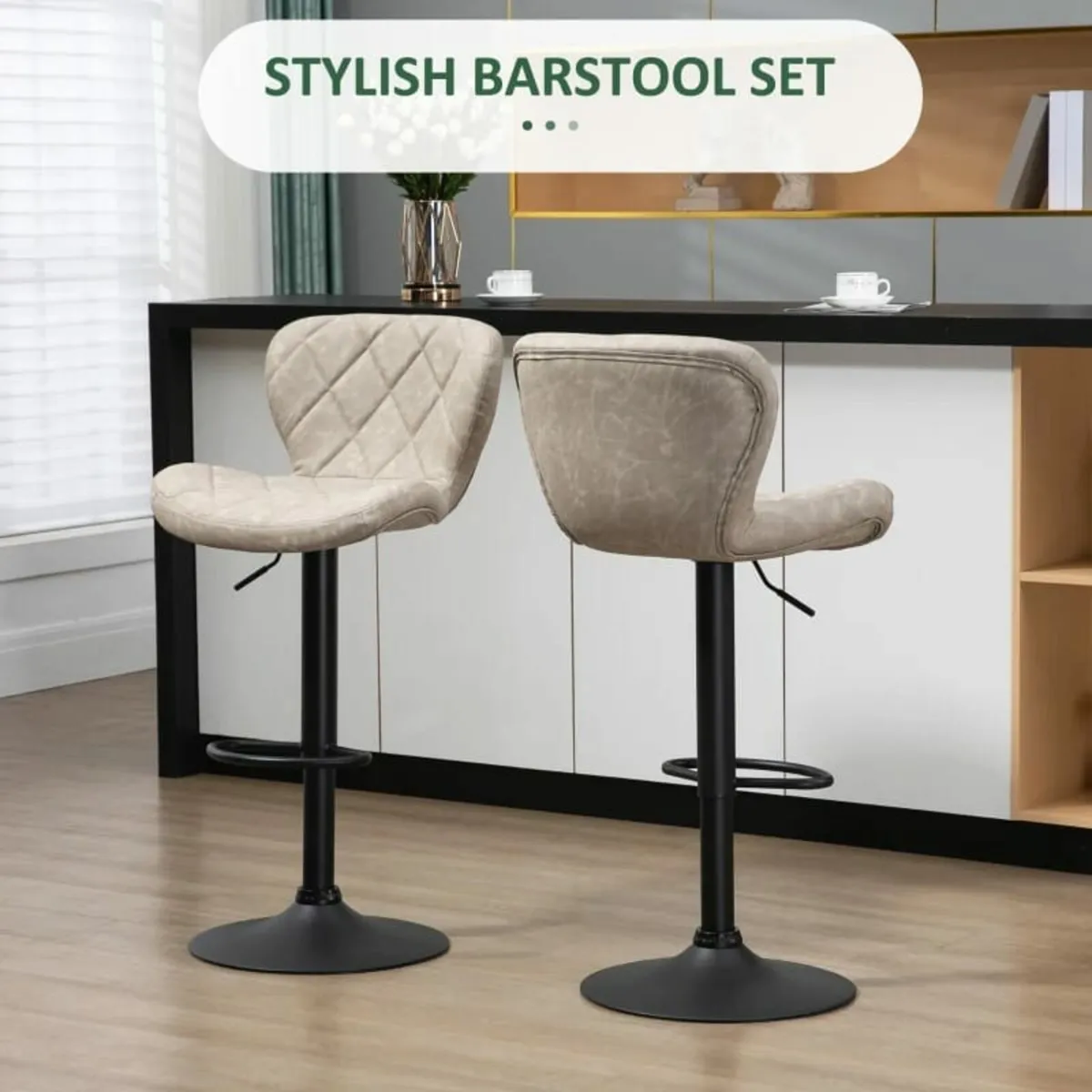 2 Breakfast Bar Chairs, Swivel Barstools with Back - Image 3