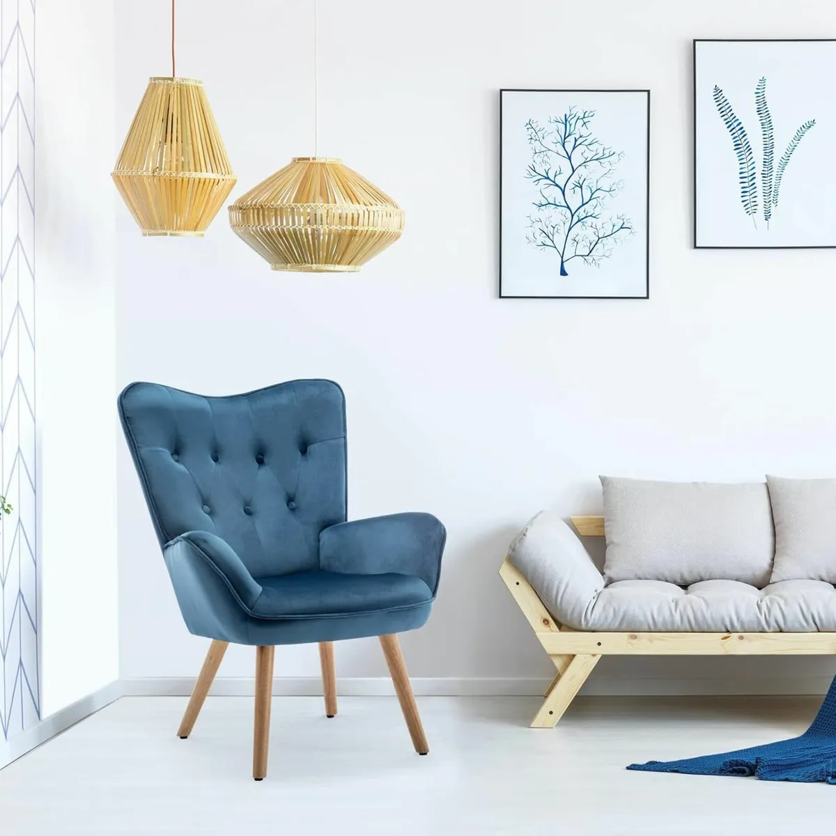 Armchair Armchair Living Room Comfy Velvet Blue - Image 4