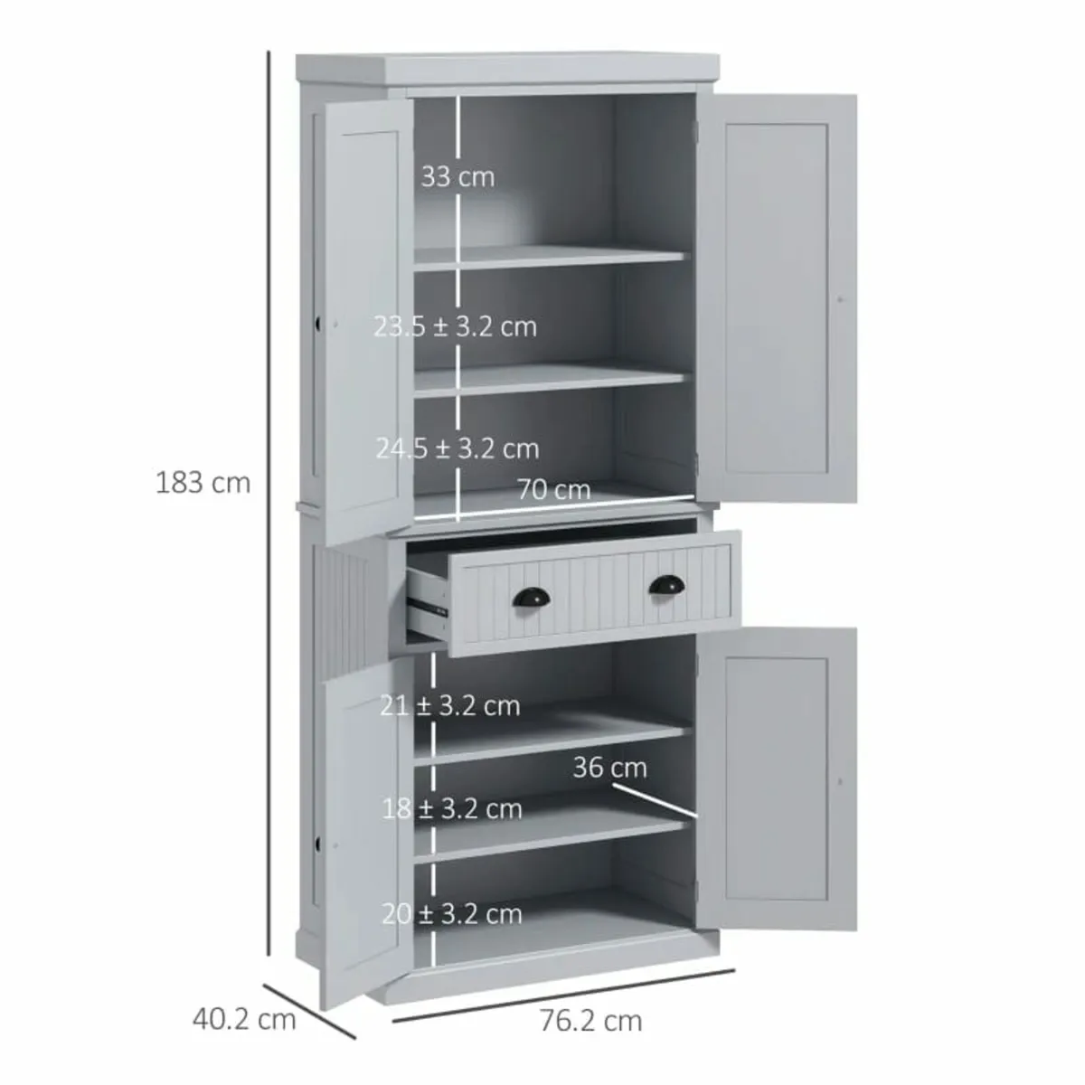 Freestanding Multi-Storage Kitchen Cabinet - Grey - Image 2