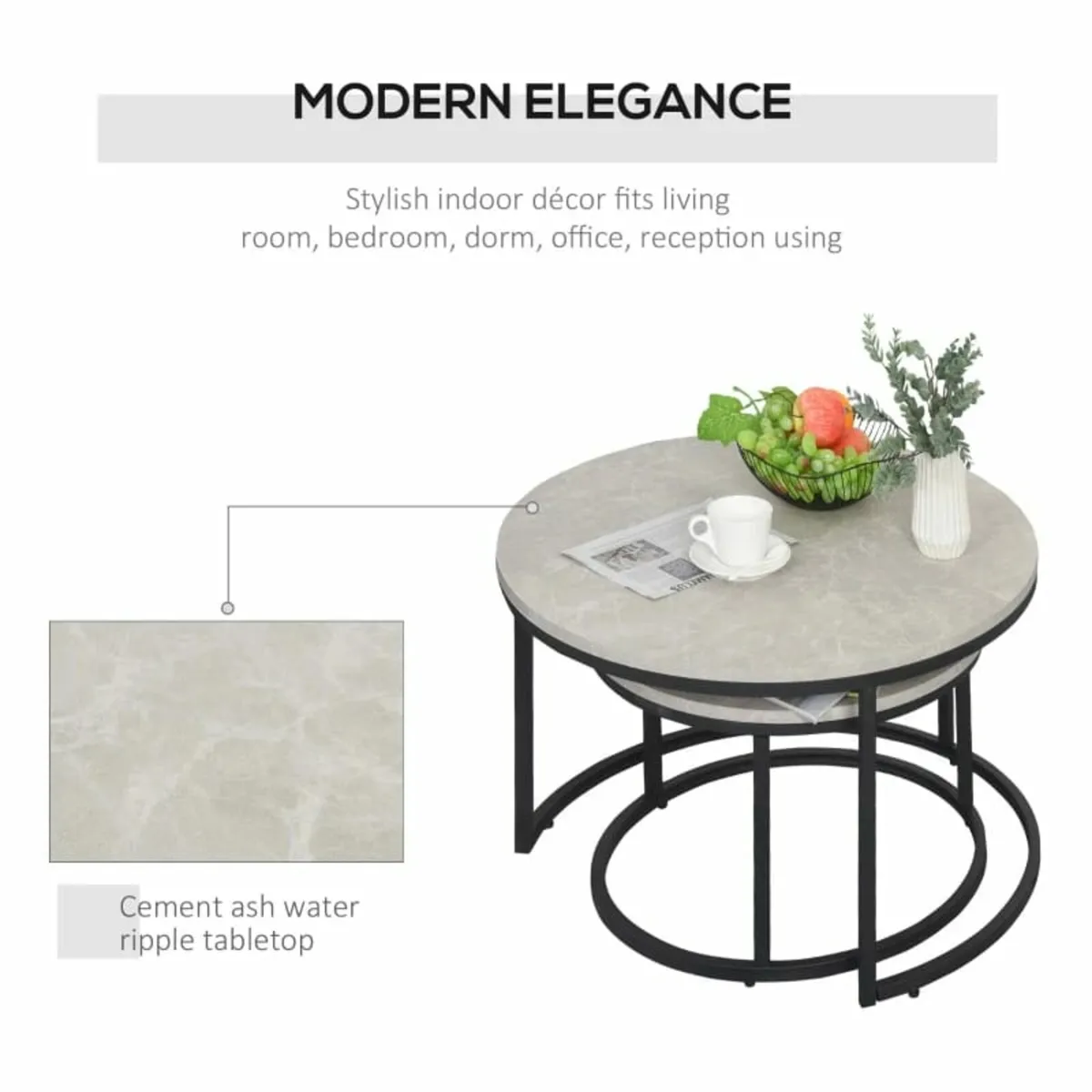 Set of Two Marble-Effect Stacking Tables - Wood Gr - Image 2