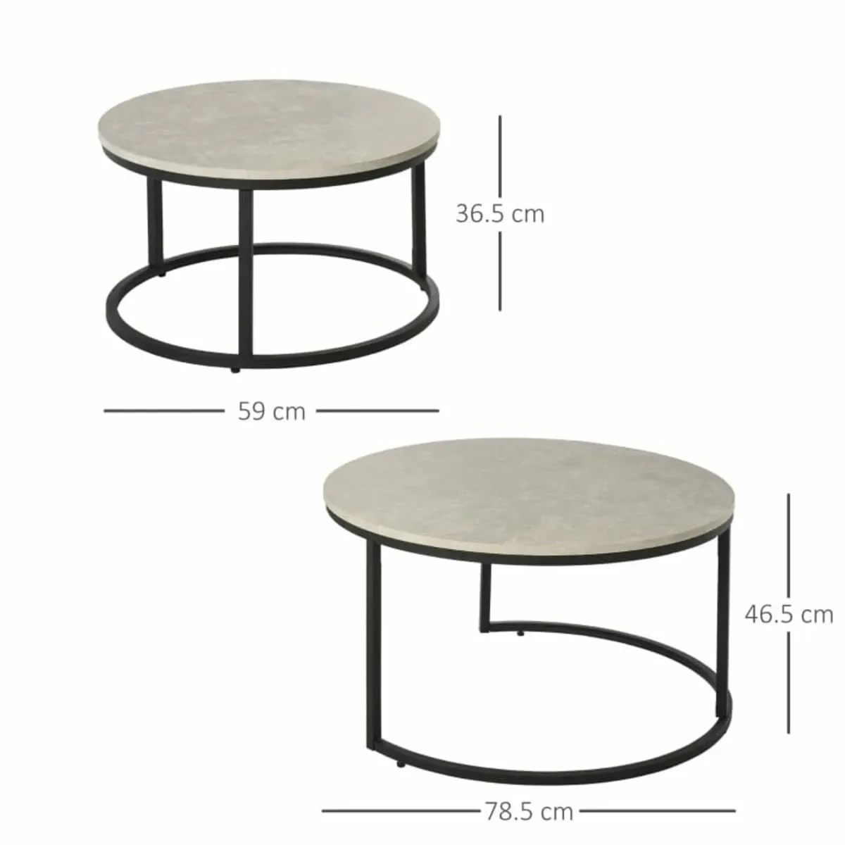Set of Two Marble-Effect Stacking Tables - Wood Gr - Image 3