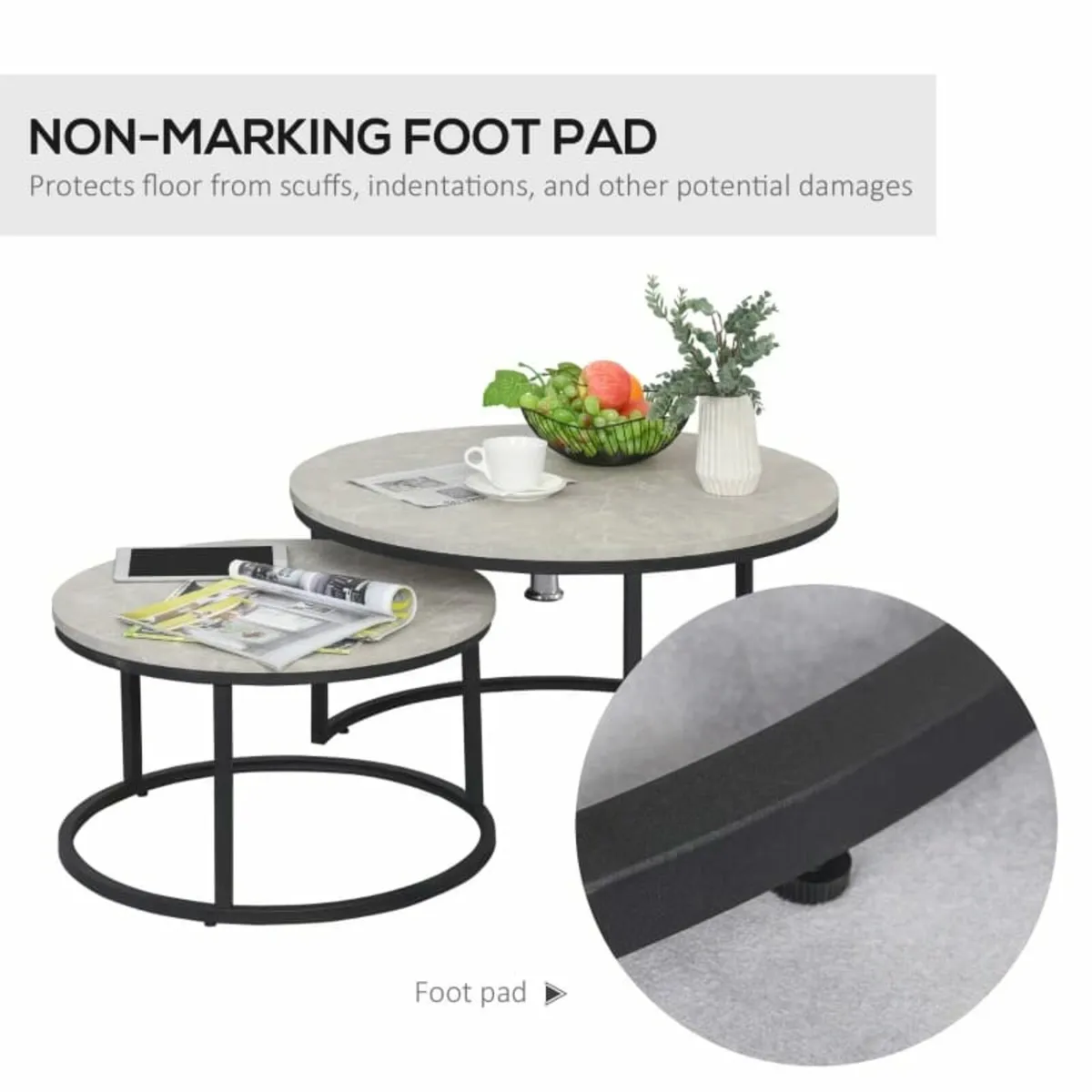 Set of Two Marble-Effect Stacking Tables - Wood Gr - Image 4