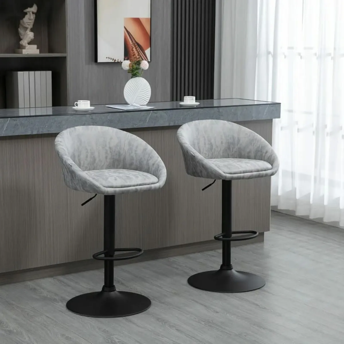 Set of 2, Height Adjustable Swivel Barstools, PU L - Image 2