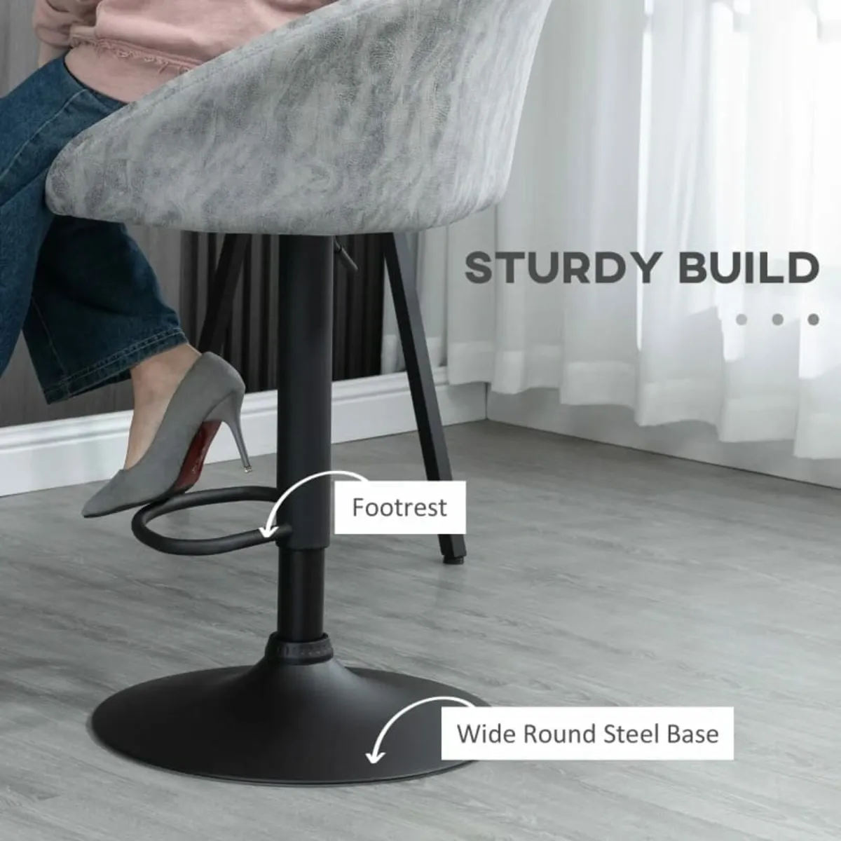 Set of 2, Height Adjustable Swivel Barstools, PU L - Image 4