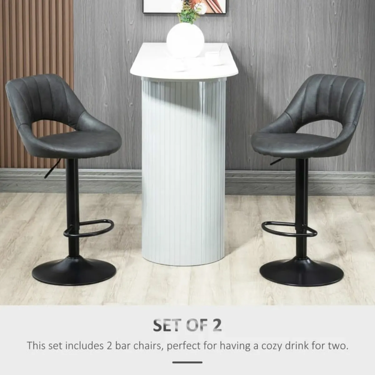 Barstools Set of 2 Adjustable Swivel Height Gas Li - Image 3