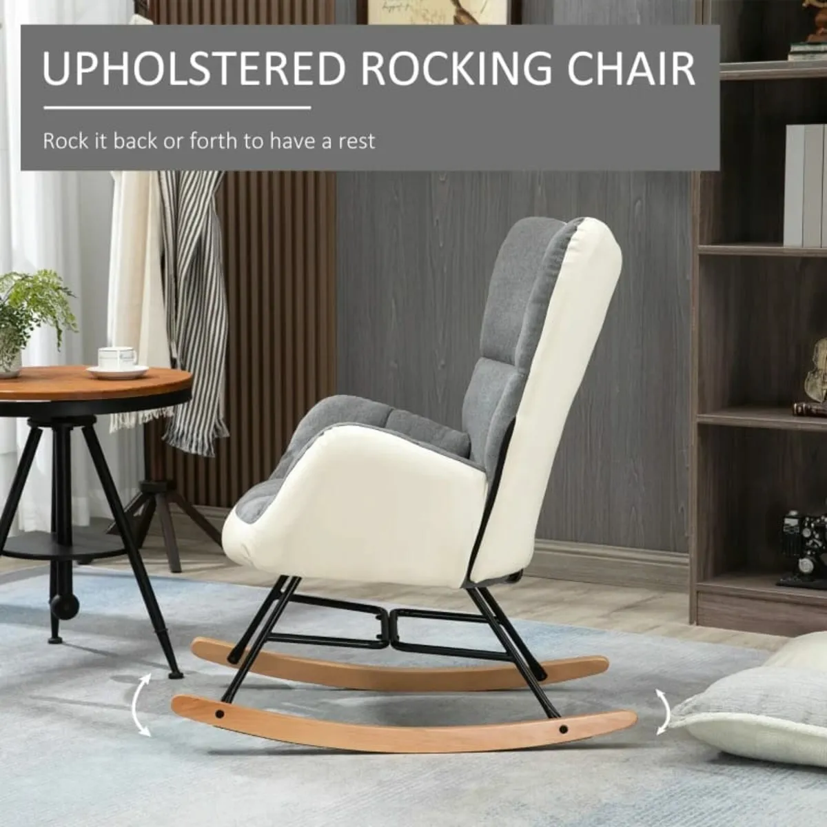 Soft Padded Rocking Wingback Armchair, with Wooden - Image 3