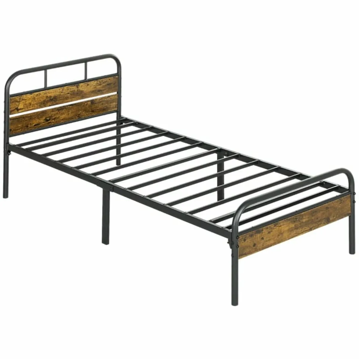 Industrial-Style Single Bed Frame - Black/Brown - Image 1